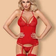 Корсаж и стринги красные Obsessive, S/M