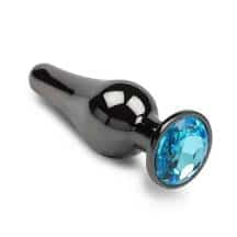 Маленькая анальная пробка Пикантные Штучки с голубым кристаллом, графит, 8.5 см