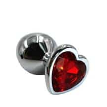 Анальная пробка Kanikule Large, серебристая с красным кристаллом сердце. Нет в наличии Анальная пробка Kanikule Large, серебристая с красным кристаллом сердце