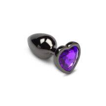 Анальная пробка маленькая Пикантные Штучки с фиолетовым кристаллом в виде сердечка, графитовая, 6 см