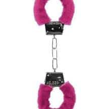 Металлические наручники Shots Ouch! Beginner's Handcuffs с розовым мехом, серебристые