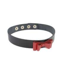 Кожаный ошейник с красным бантиком SITABELLA