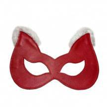 Маска-кошка с мехом БДСМ Арсенал из натуральной кожи, красный