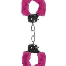 Металлические наручники Shots Ouch! Pleasure Handcuffs с розовым мехом, серебристые