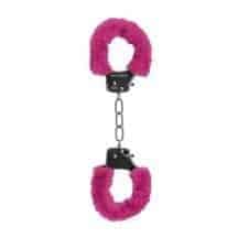 Металлические наручники Shots Ouch! Pleasure Handcuffs с розовым мехом, серебристые