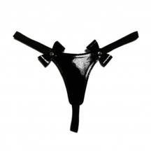 Стринги БДСМ Арсенал лаковые с бантиками черные, OS