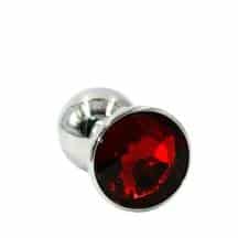 Анальная пробка Kanikule Small хромированная, серебристая с красным кристаллом