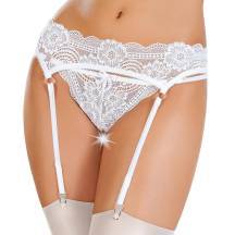 Эротический комплект Erolanta Lingerie Collection: пояс для чулок и трусики кружевные, белые (42-44)