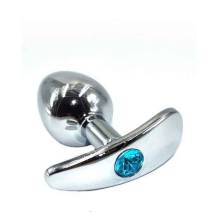 Анальная пробка для ношения Kanikule Small, серебристая с голубым кристаллом