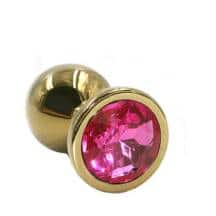 Анальная пробка Kanikule Small, золотистая с ярко-розовым кристаллом