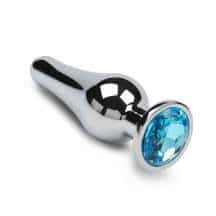 Анальная пробка маленькая Пикантные Штучки с голубым кристаллом, серебристая, 8.5 см