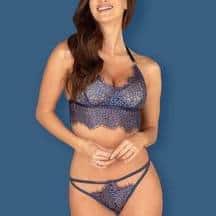 Сексуальный комплект с трусиками-стринги синего цвета  Obsessive, L/XL