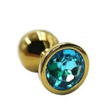 Анальная пробка Kanikule Small, золотистая с голубым кристаллом