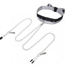 Ошейник с зажимами для сосков Fifty Shades of Grey Play Nice, серебристый