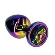 Анальная пробка Kanikule Medium, неохром с разноцветным кристаллом