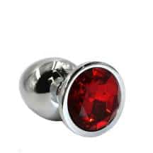 Анальная пробка Kanikule Small, серебристая с красным кристаллом