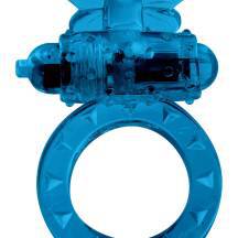 Виброкольцо с клиторальным стимулятором Toy Joy Flutter-Ring, синее