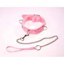 Ошейник виниловый розовый с мехом