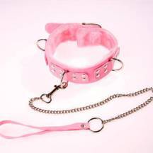 Ошейник виниловый розовый с мехом. Нет в наличии Ошейник виниловый розовый с мехом