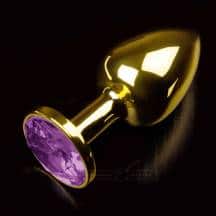 Маленькая анальная пробка с фиолетовым кристаллом Пикантные Штучки, золотистый