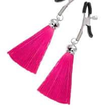 Зажимы на соски «прищепки» с кисточками из шелка Pecado BDSM, металл, бордовый