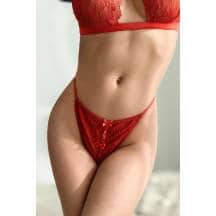 Эротические трусики-стринги Norddiva, кружевные, рубиновые, M