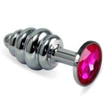 Анальная пробка ребристая LoveToys Butt Plug S с малиновой вставкой, серебряная. Нет в наличии Анальная пробка ребристая LoveToys Butt Plug S с малиновой вставкой, серебряная