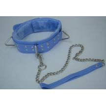 Ошейник виниловый голубой с мехом