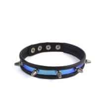 Броский ошейник из черной кожи с неоновыми вставками и шипами SITABELLA. Нет в наличии Броский ошейник из черной кожи с неоновыми вставками и шипами SITABELLA