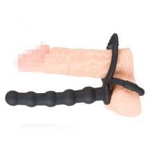 Насадка для двойного проникновения с подхватом мошонки Black Velvets Cock & Ball Ring