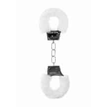 Металлические наручники Shots Ouch! Beginner's Handcuffs с белым мехом, серебристые