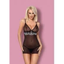 Сорочка и Стринги Obsessive 840-CHE-1, черный размер S/M