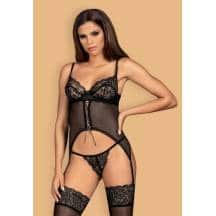 Корсет Obsessive Конти с кружевным бюстом и шнуровкой, S/M