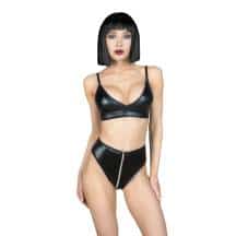 Комплект белья Le Frivole My Shadow Wet Look лиф и трусики на молнии L/XL, черный Комплект белья Le Frivole My Shadow Wet Look лиф и трусики на молнии L/XL, черный