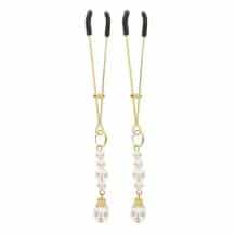 Зажимы для сосков с жемчужинами Taboom Nipple Play Tweezers With Pearls, золотистый