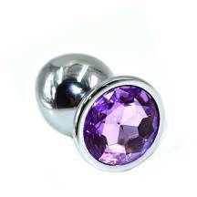 Анальная пробка Kanikule Large, серебристая с фиолетовым кристаллом