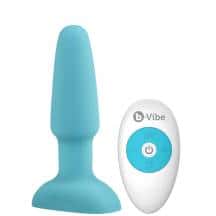 Анальная римминг-пробка b-Vibe Rimming 2 с пультом ДУ, голубая Анальная римминг-пробка b-Vibe Rimming 2 с пультом ДУ, голубая