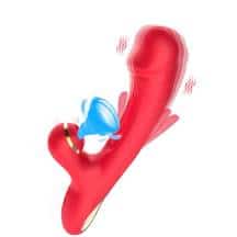 Вибратор-кролик с подвижным язычком Secwell SW4001 с вакуумным стимулятором клитора, красный