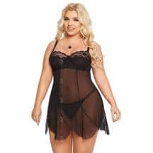 Ночная сорочка и стринги SoftLine Collection Carla XL, черные