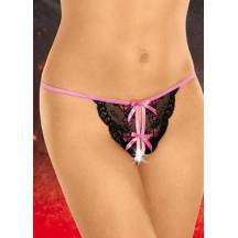 Стринги кружевные Soft Line с доступом черно-розовые, XL