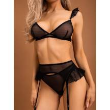Комплект Le Frivole Muse бюстгальтер, трусики и пояс для чулок S-M, чёрный