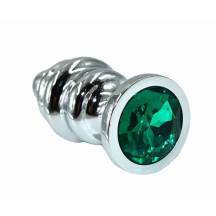 Анальная пробка ребристая Kanikule Medium, серебристая с зеленым кристаллом Анальная пробка ребристая Kanikule Medium, серебристая с зеленым кристаллом