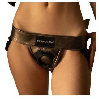 Трусики для страпона Strap-on-me Leatherette Harness Curious OS, бронзовые