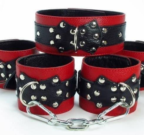 Набор БДСМ фиксаторов из кожи, черно-красный