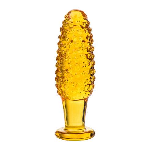 Анальная пробка Sexus Glass с пупырышками, желтая