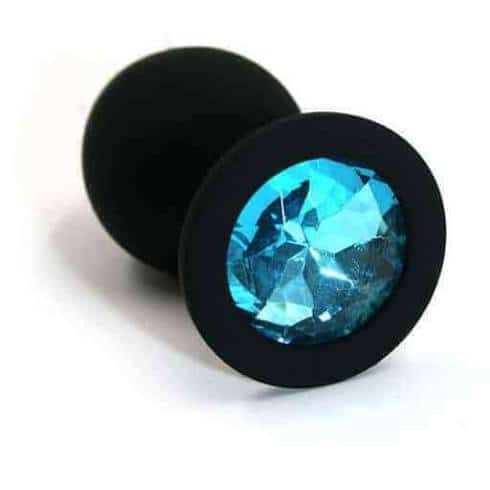 Анальная пробка из силикона с голубым кристаллом Kanikule, черная