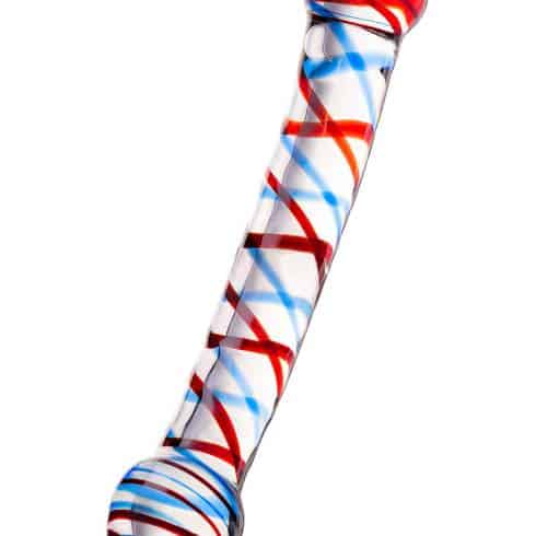 Фаллоимитатор двухсторонний Sexus Glass с красной и синей полосками, бесцветный, 21 см