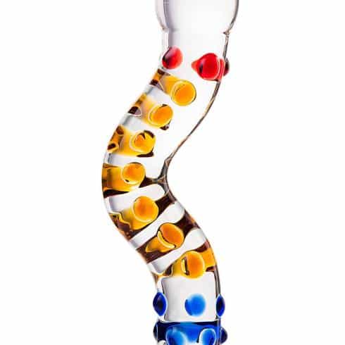 Фаллоимитатор Sexus Glass изогнутый с яркими точками, бесцветный, 20 см