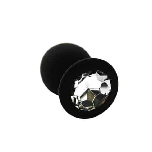 Анальная пробка из силикона с бесцветным кристаллом Kanikule, черная