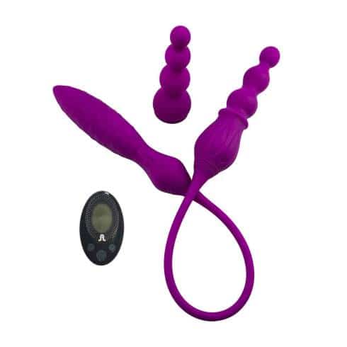 Двухсторонний гибкий вибростимулятор Adrien Lastic 2X с пультом ДУ, фиолетовый